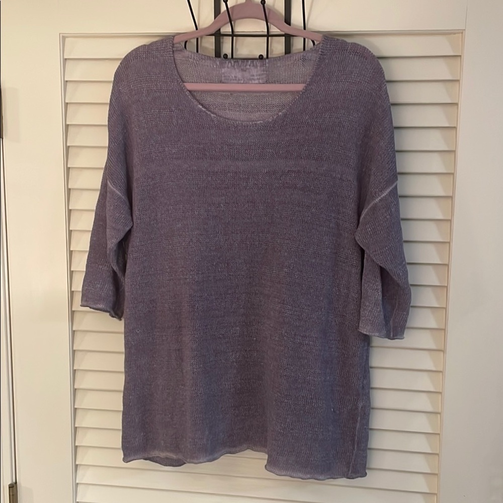 Grizas Purple Washed Linen Crew Neck Sweater Lightweight Knit Generous S/M